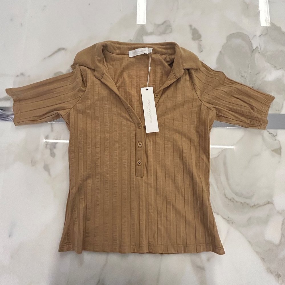 Jonathan Simkhai Terri Compact Rib Short Sleeve Polo Brand New